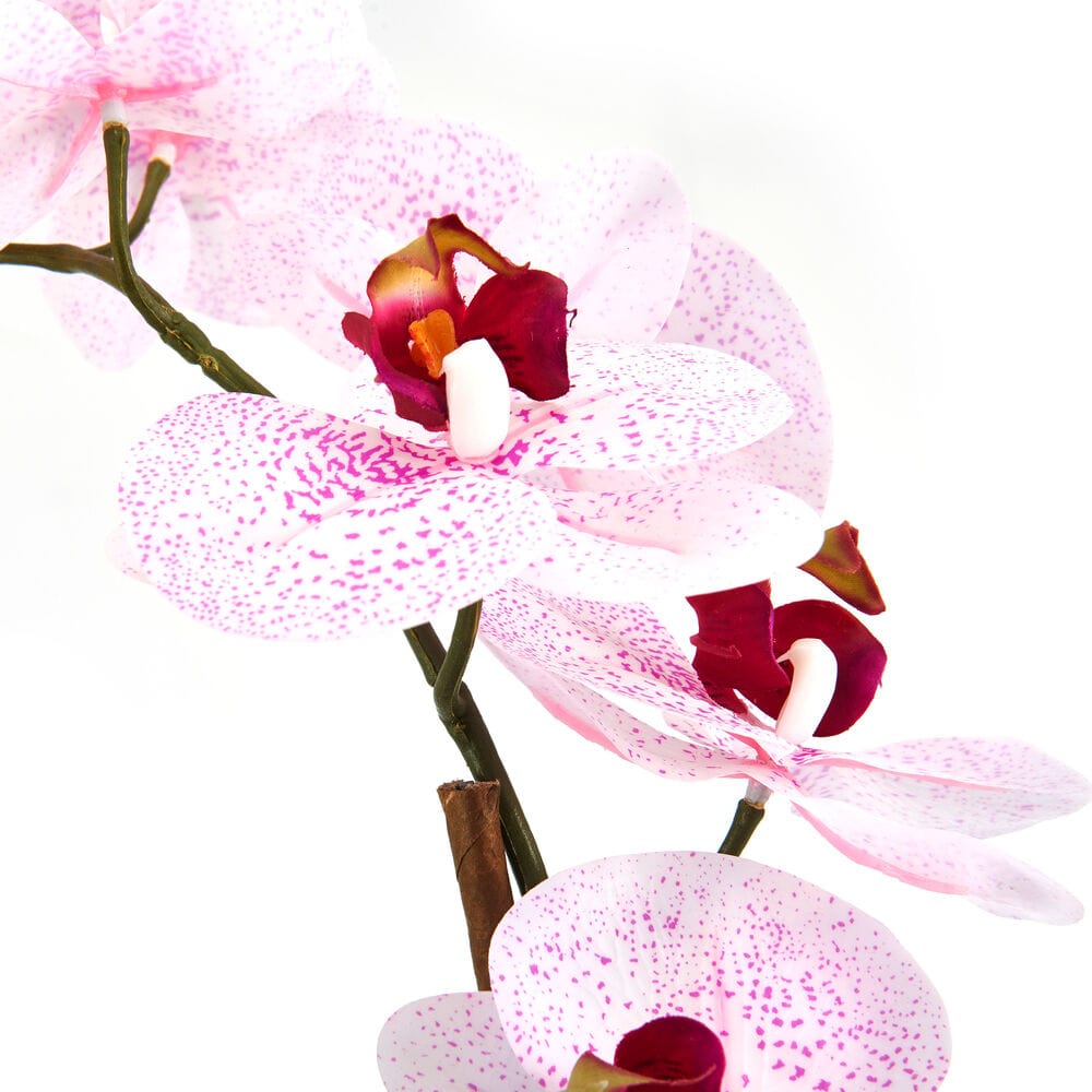 21 Inch Faux Orchid Flower in Rustic Pot, White and Pink