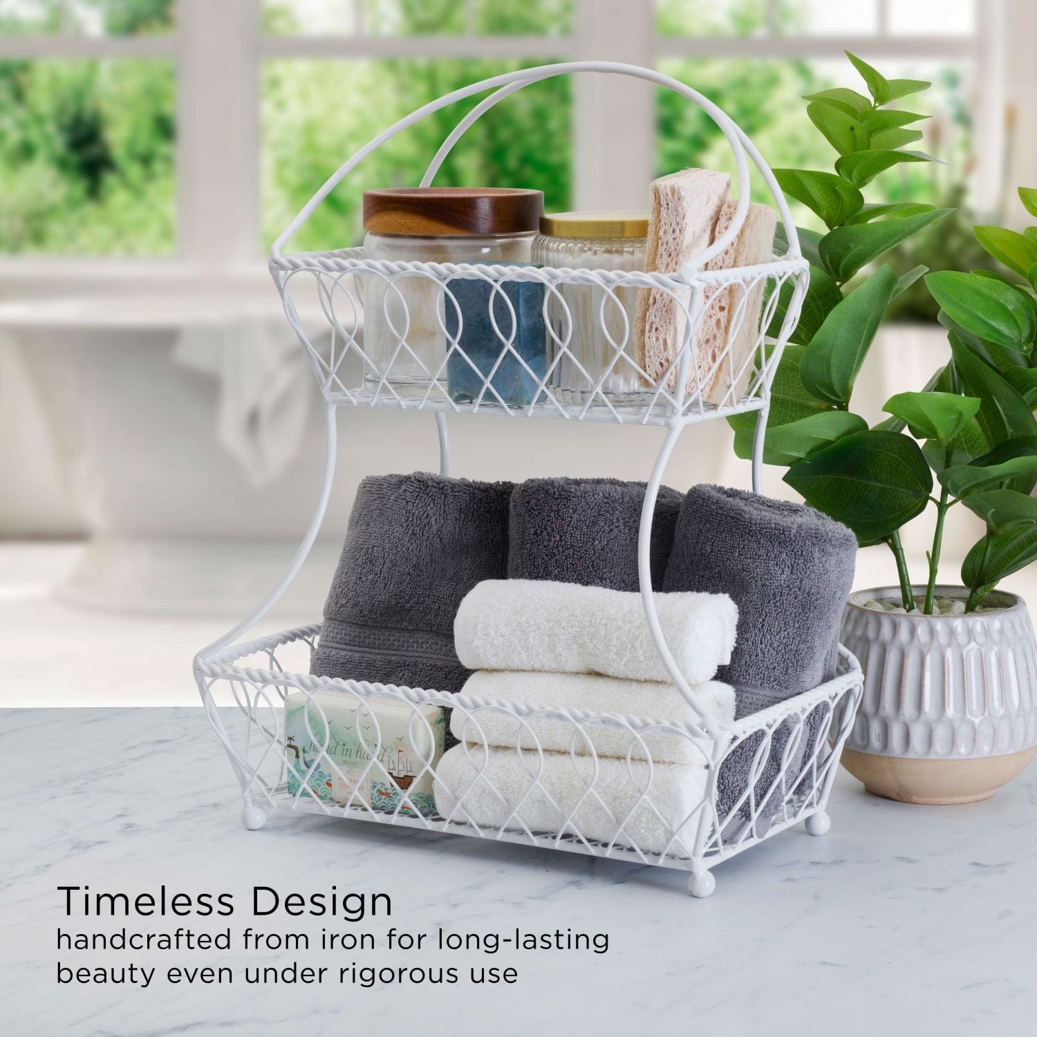 Loop And Lattice 2 Tier White Flatback Storage Basket