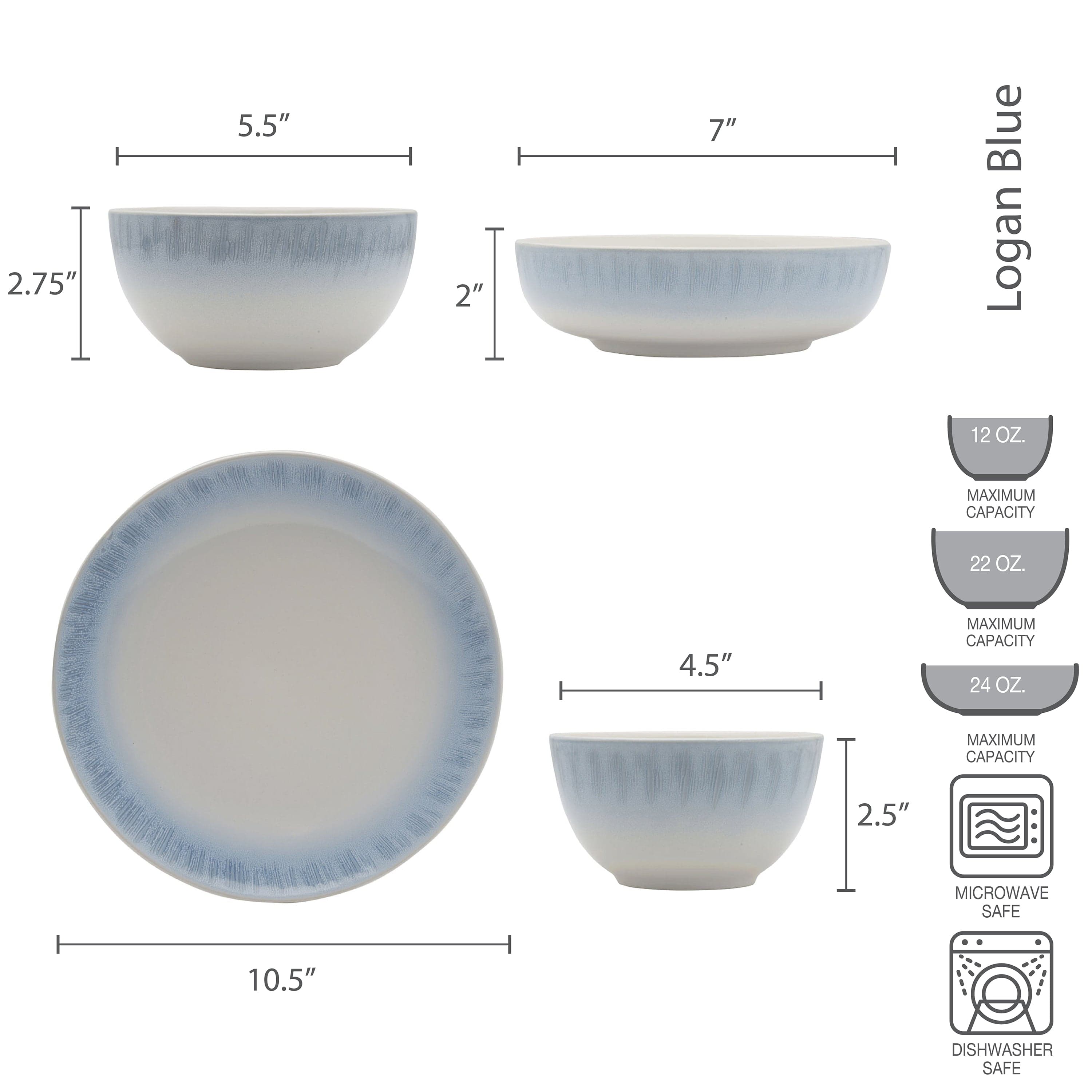 Logan Blue 32 Piece Dinnerware Set, Service for 8