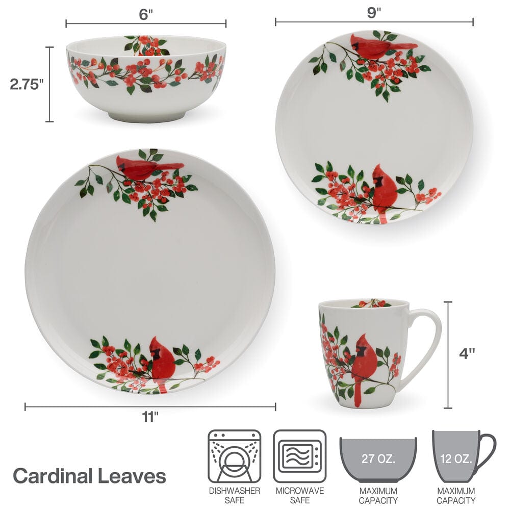 Cardinal Leaves 16 Piece Dinnerware Set, Service for 4