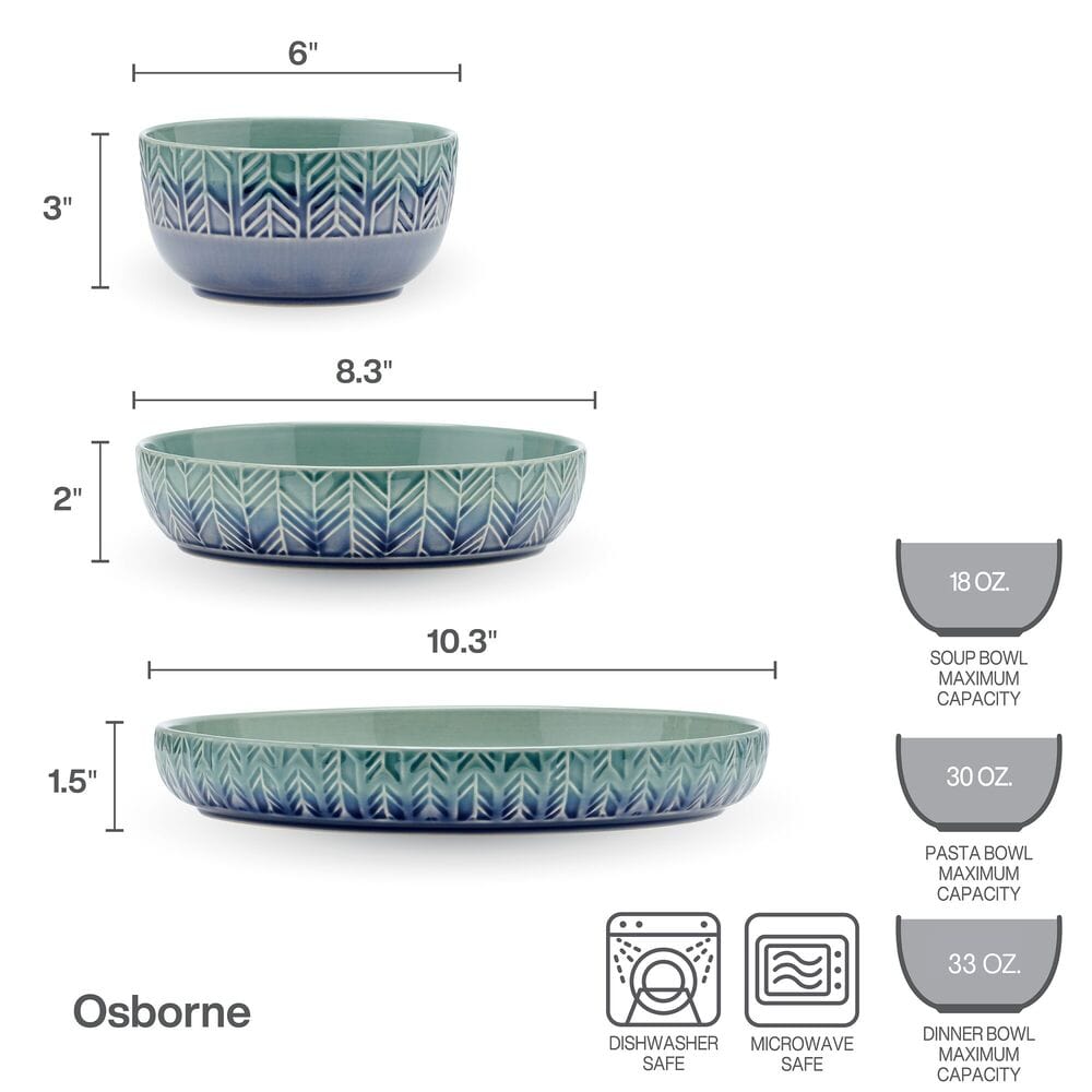 Osborne 9 Piece Dinnerware Bowl Set, Service for 3
