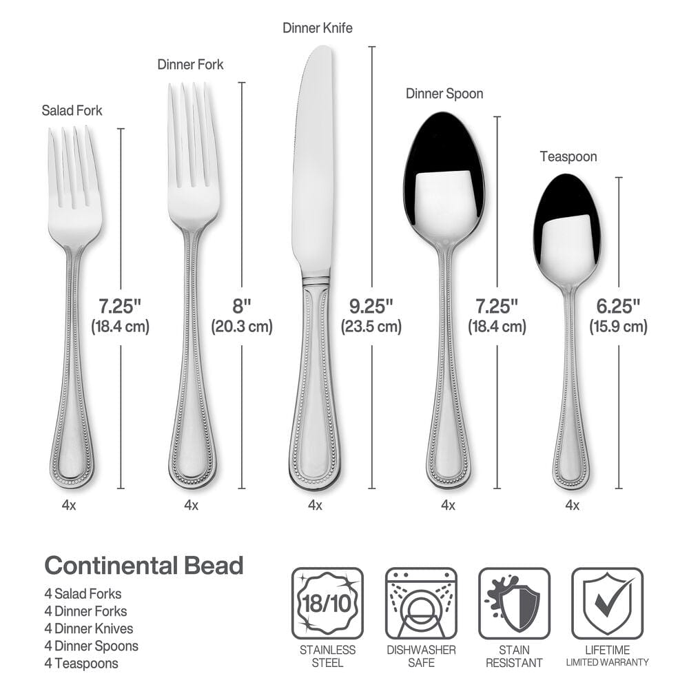 Continental Bead 20 Piece Flatware Set, Service for 4