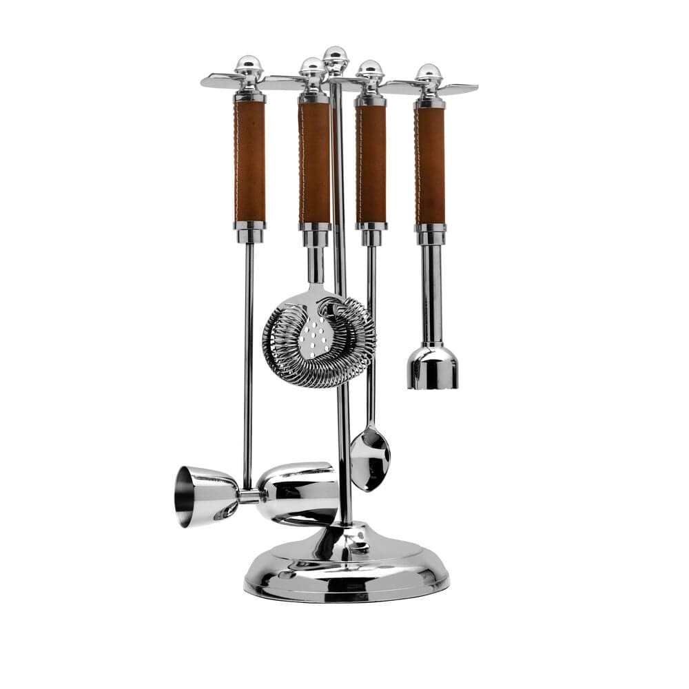 Faux Leather Stitched 5 Piece Bar Tool Set