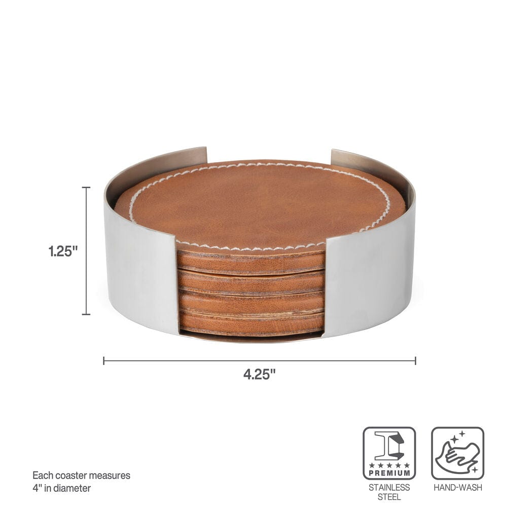 Faux Leather Stitched Coaster Set