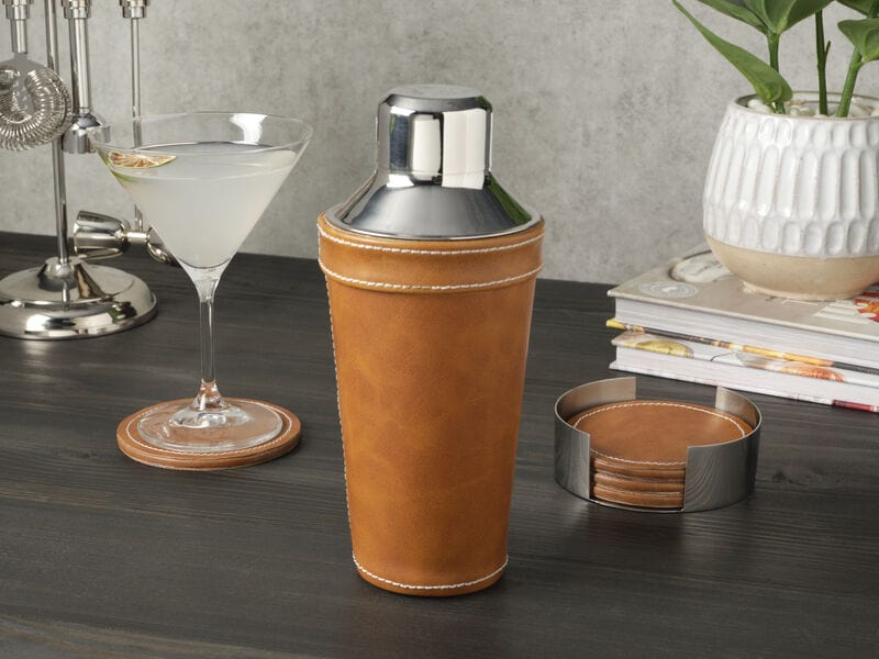 Faux Leather Stitched Cocktail Shaker