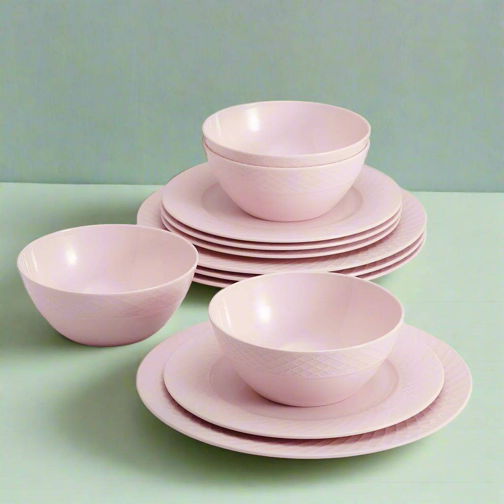 Trellis Pink Dinnerware Set, 12pc