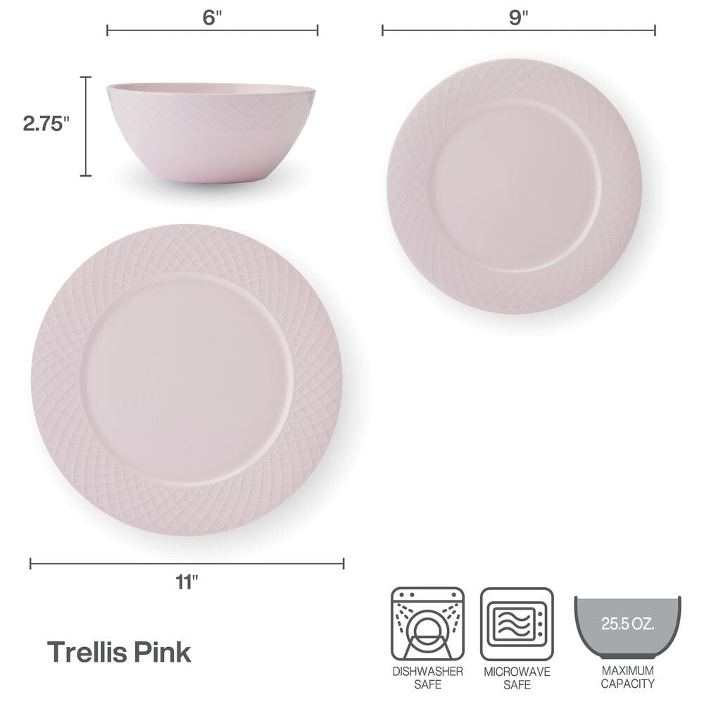 Trellis Pink Dinnerware Set, 12pc
