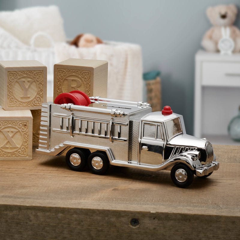 Baby Fire Engine Bronze Plated Coin Bank