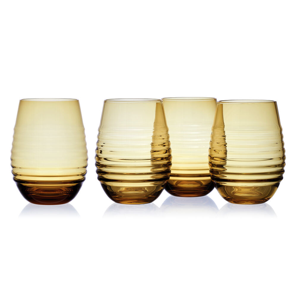 Ciara Amber Set of 4 Stemless Wine Glasses
