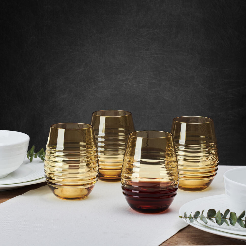 Ciara Amber Set of 4 Stemless Wine Glasses
