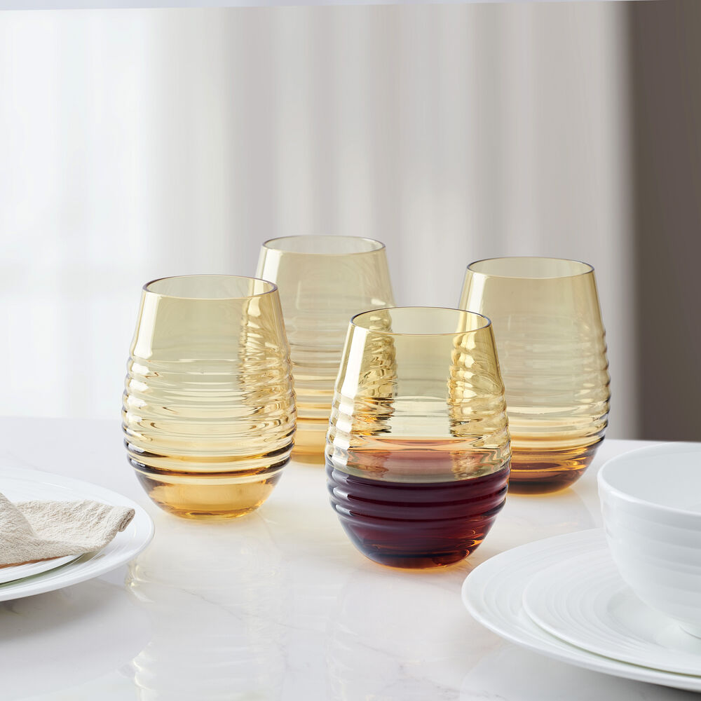 Ciara Amber Set of 4 Stemless Wine Glasses