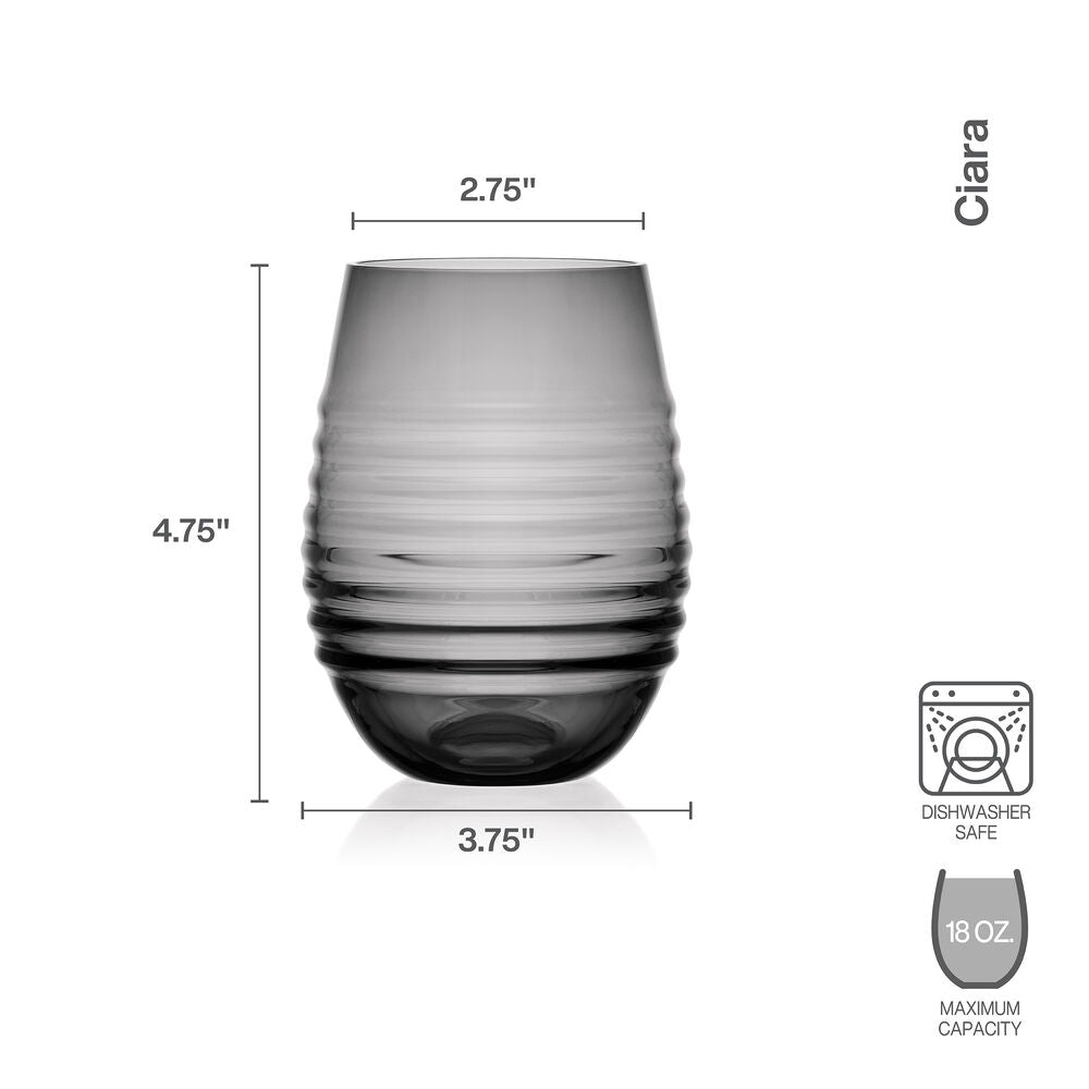 Ciara Smoke Set of 4 Stemless Wine Glasses
