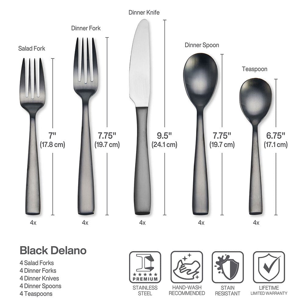 Delano Gunmetal 20 Piece Flatware Set, Service for 4