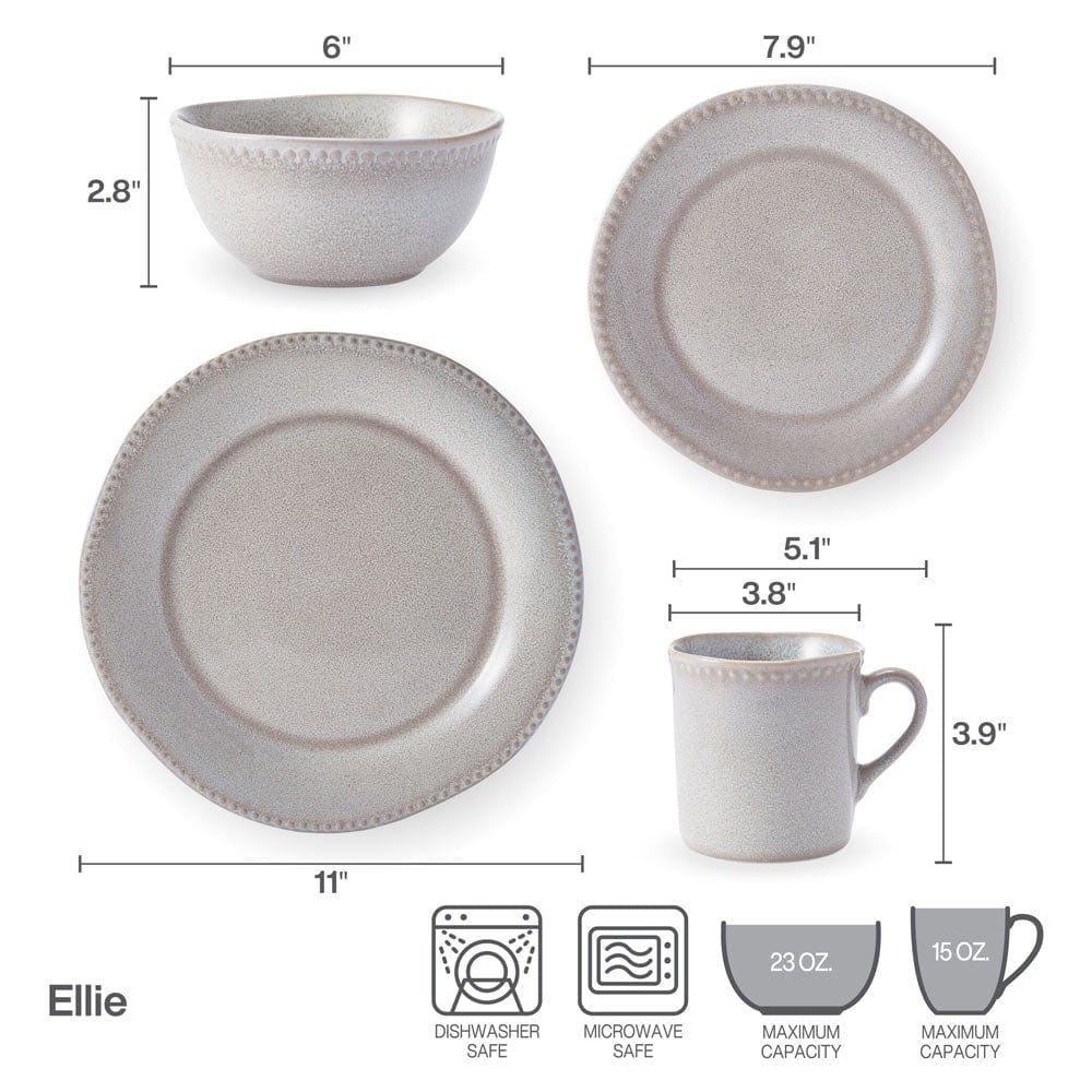 Ellie Grey 16 Piece Dinnerware Set, Service for 4