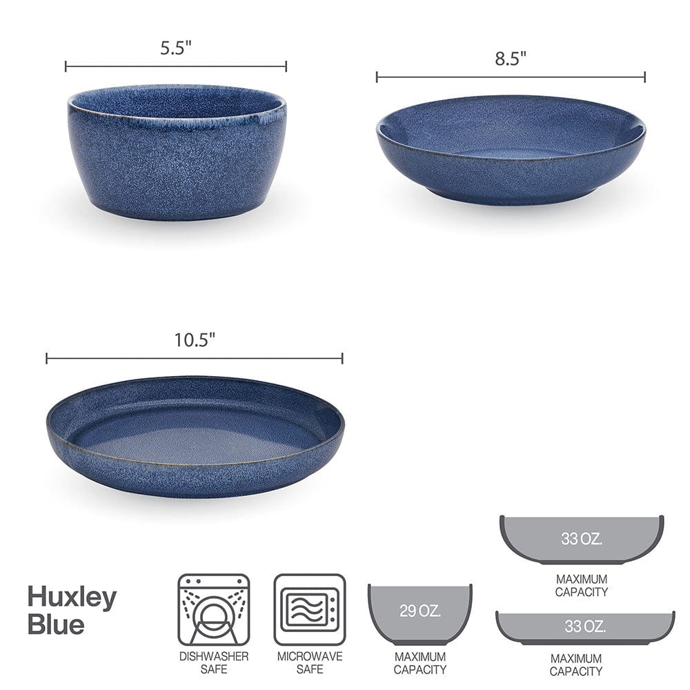 Huxley Blue 9 Piece Dinnerware Bowl Set, Service for 3