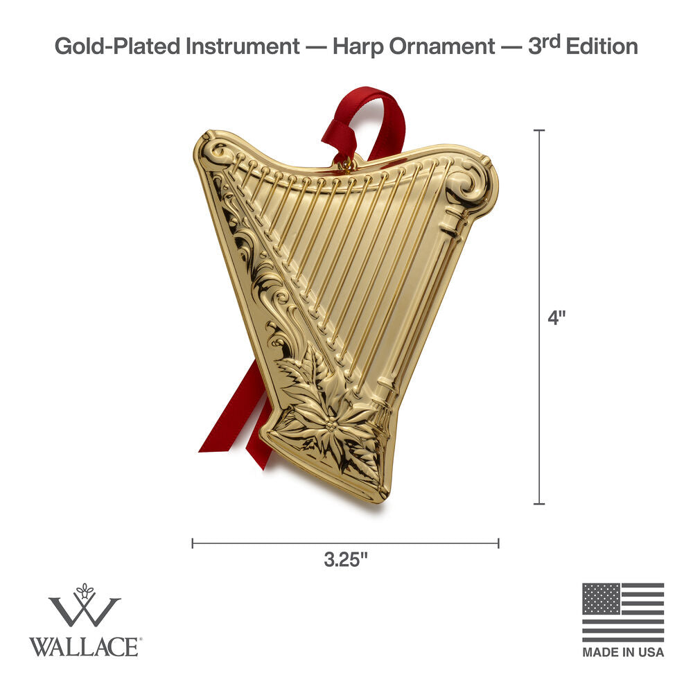 2024 Gold Plated Harp Musical Instrument Ornament, 3rd Edition