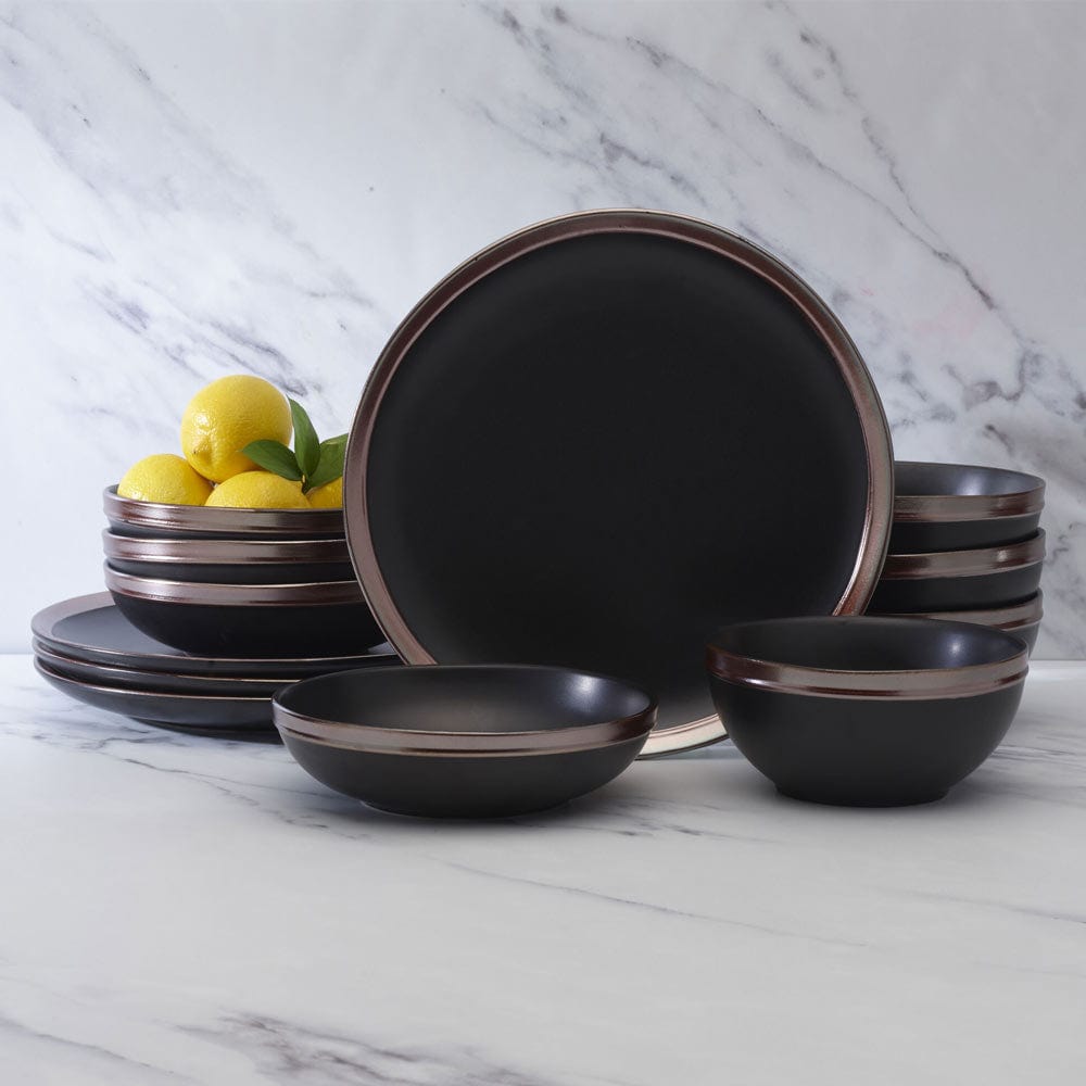Miller Black 12 Piece Dinnerware Set, Service for 4