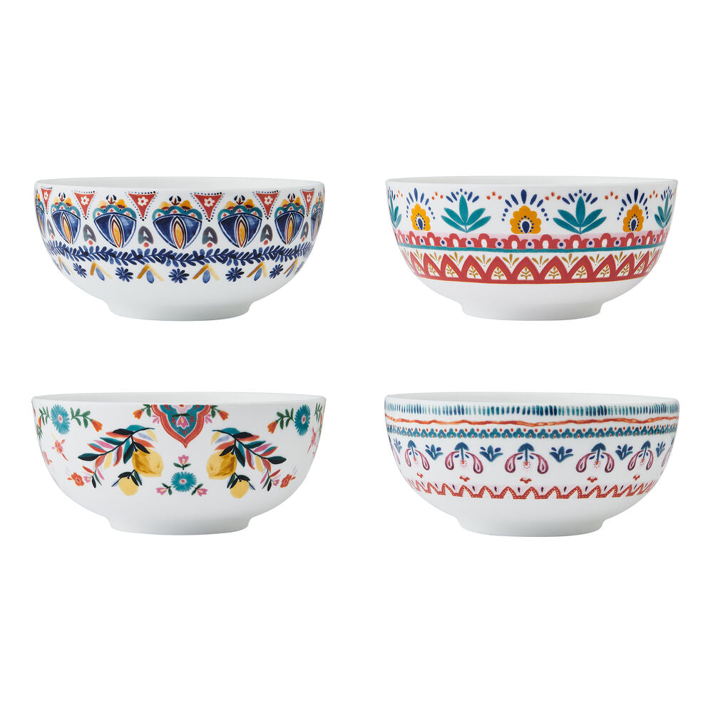 Painted Medallion Set of 4 Soup Cereal Bowls