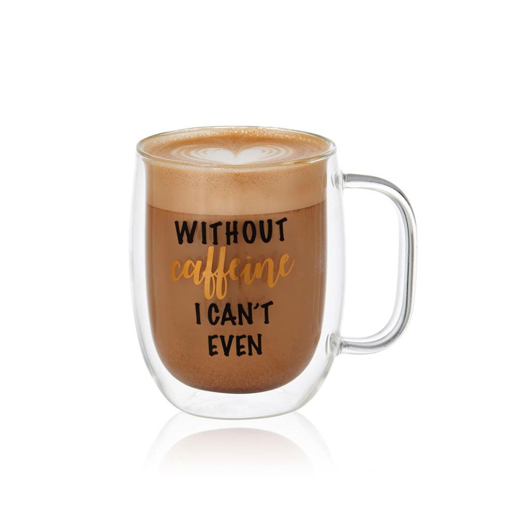 Double Wall Mug and Stemless Wine Glass Set of 2, Caffeine Wine Sentiment