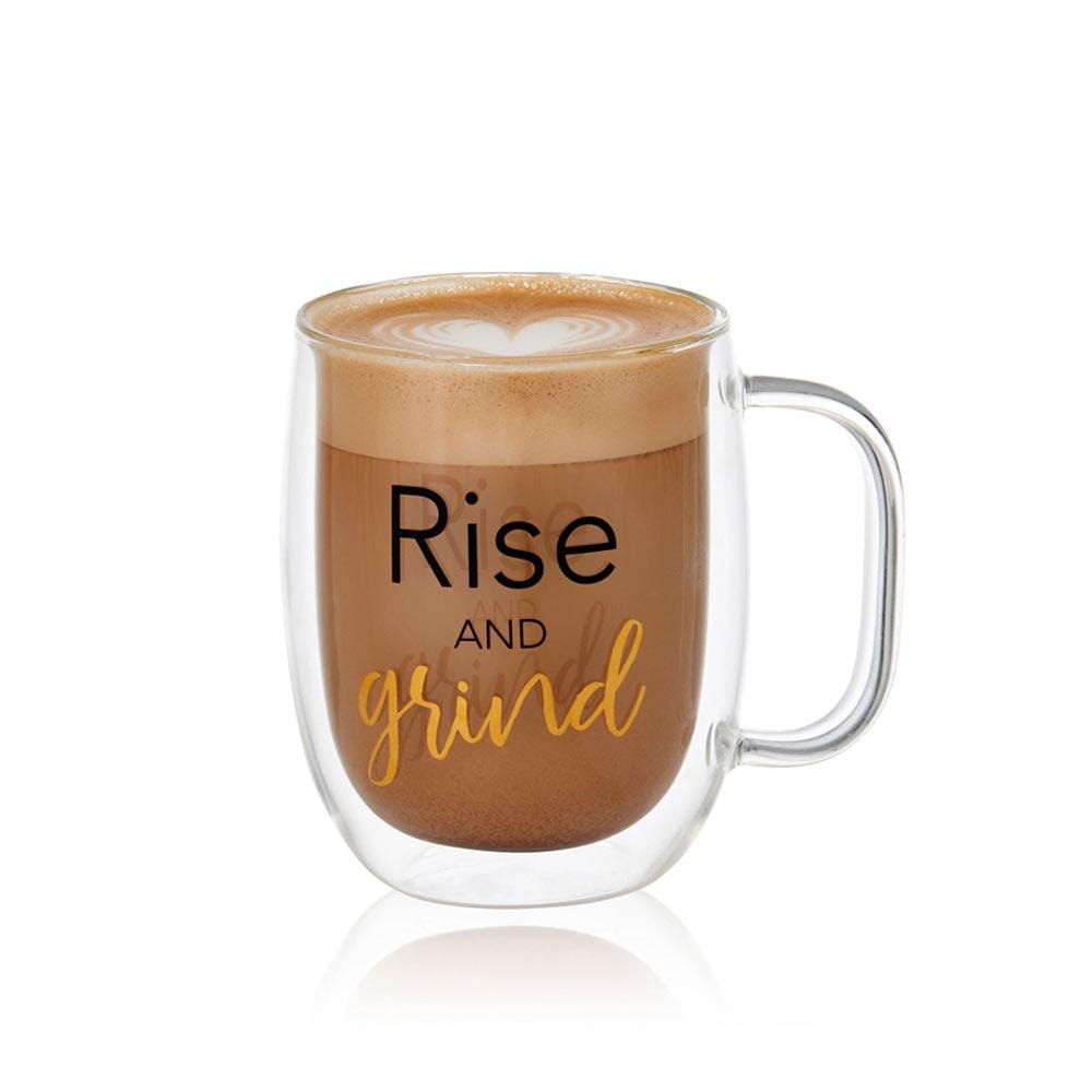 Double Wall Mug and Stemless Wine Glass Set of 2, Rise and Unwind Sentiments