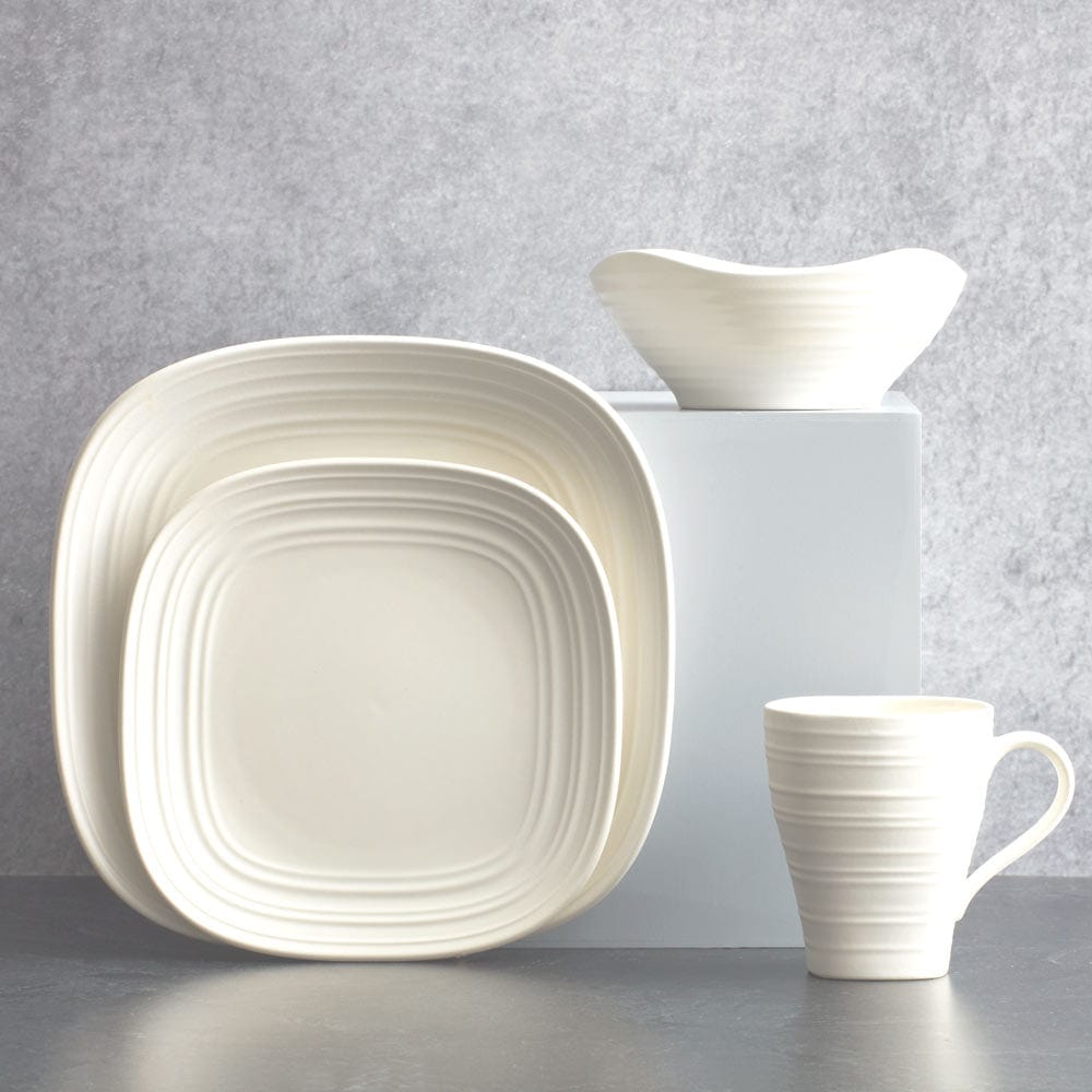 Swirl White Square 4 Piece Place Setting
