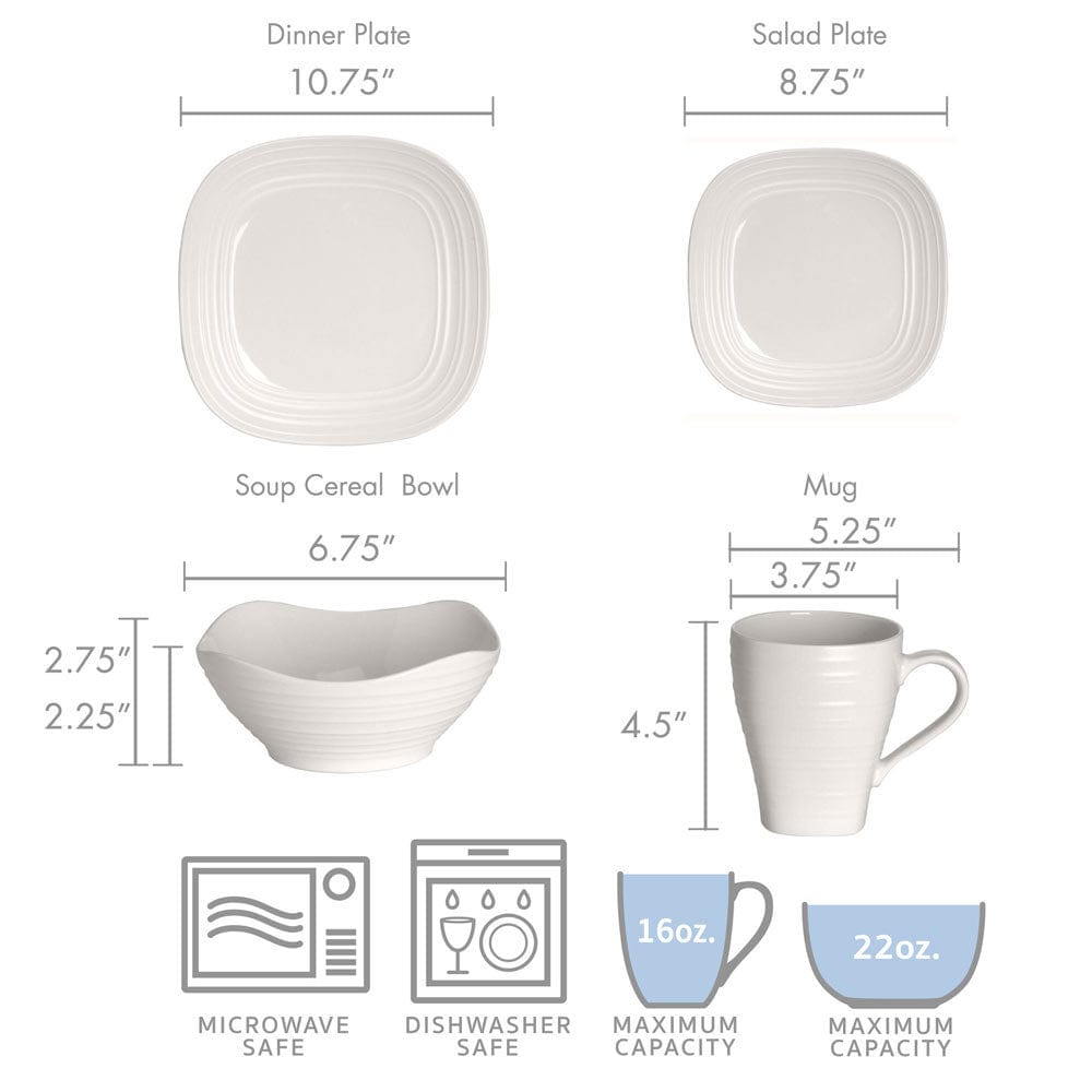 Swirl White Square 4 Piece Place Setting