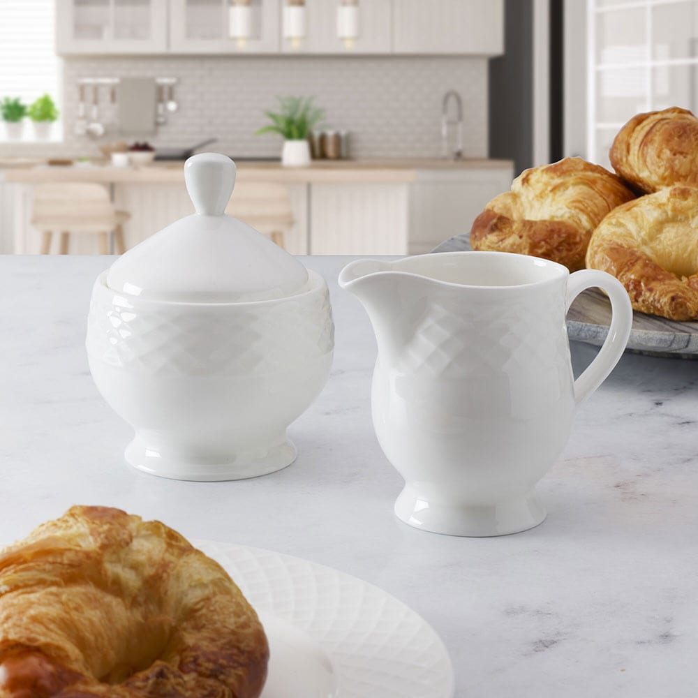 Trellis White Sugar and Creamer Set