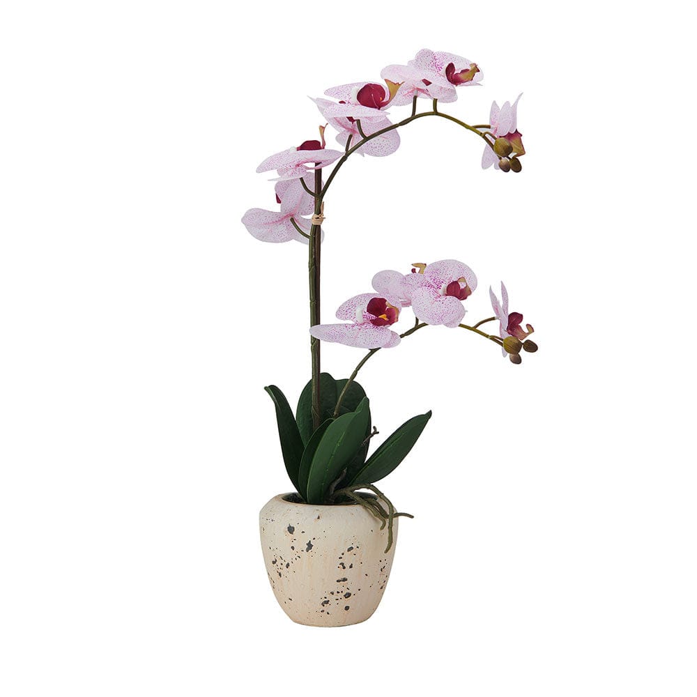 22 Inch Faux Orchid in Rustic Pot, Pink Spot