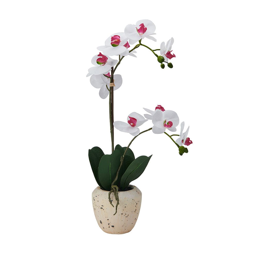 22 Inch Faux Orchid in Rustic Pot, White and Pink