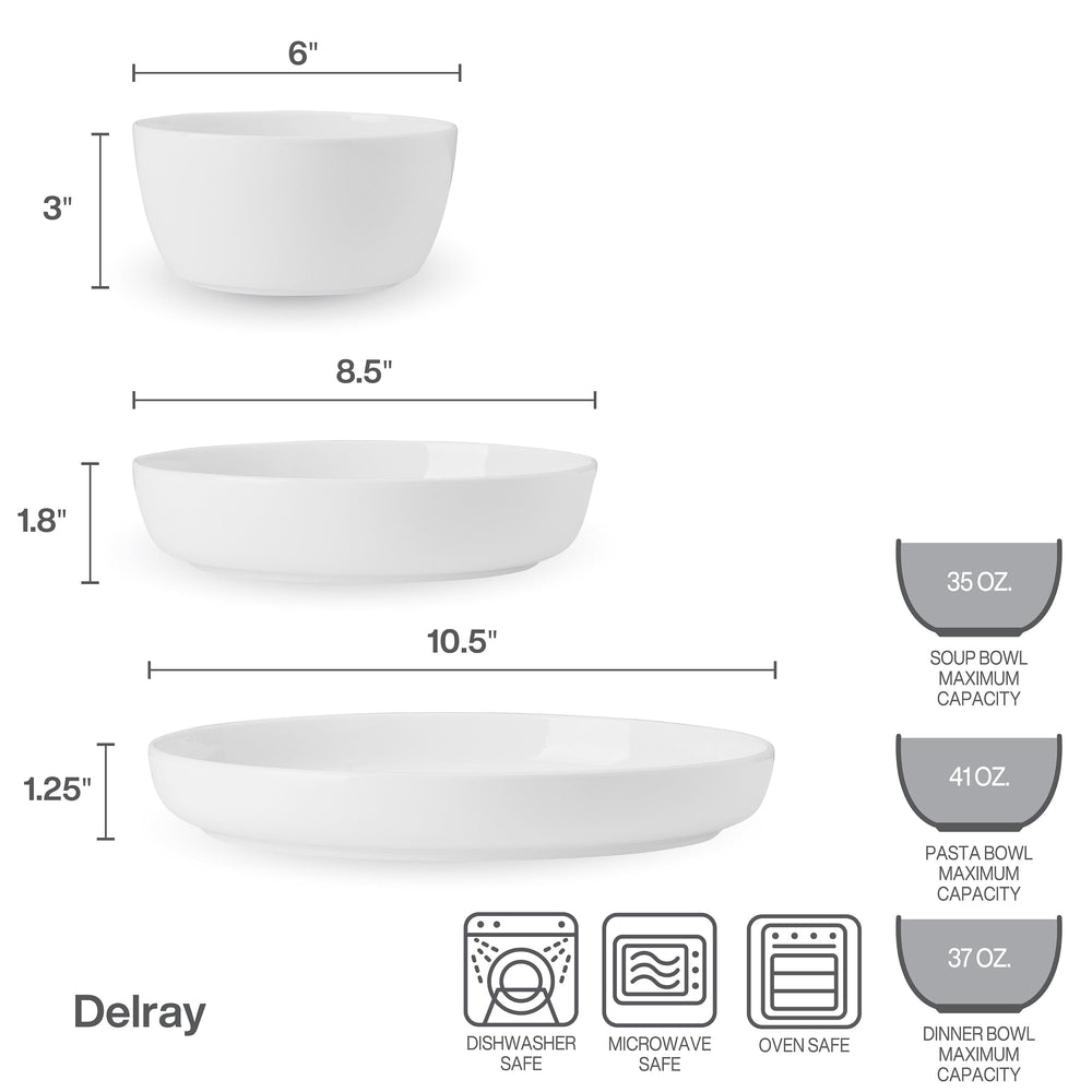 Delray 9 Piece Dinnerware Bowl Set, Service for 3