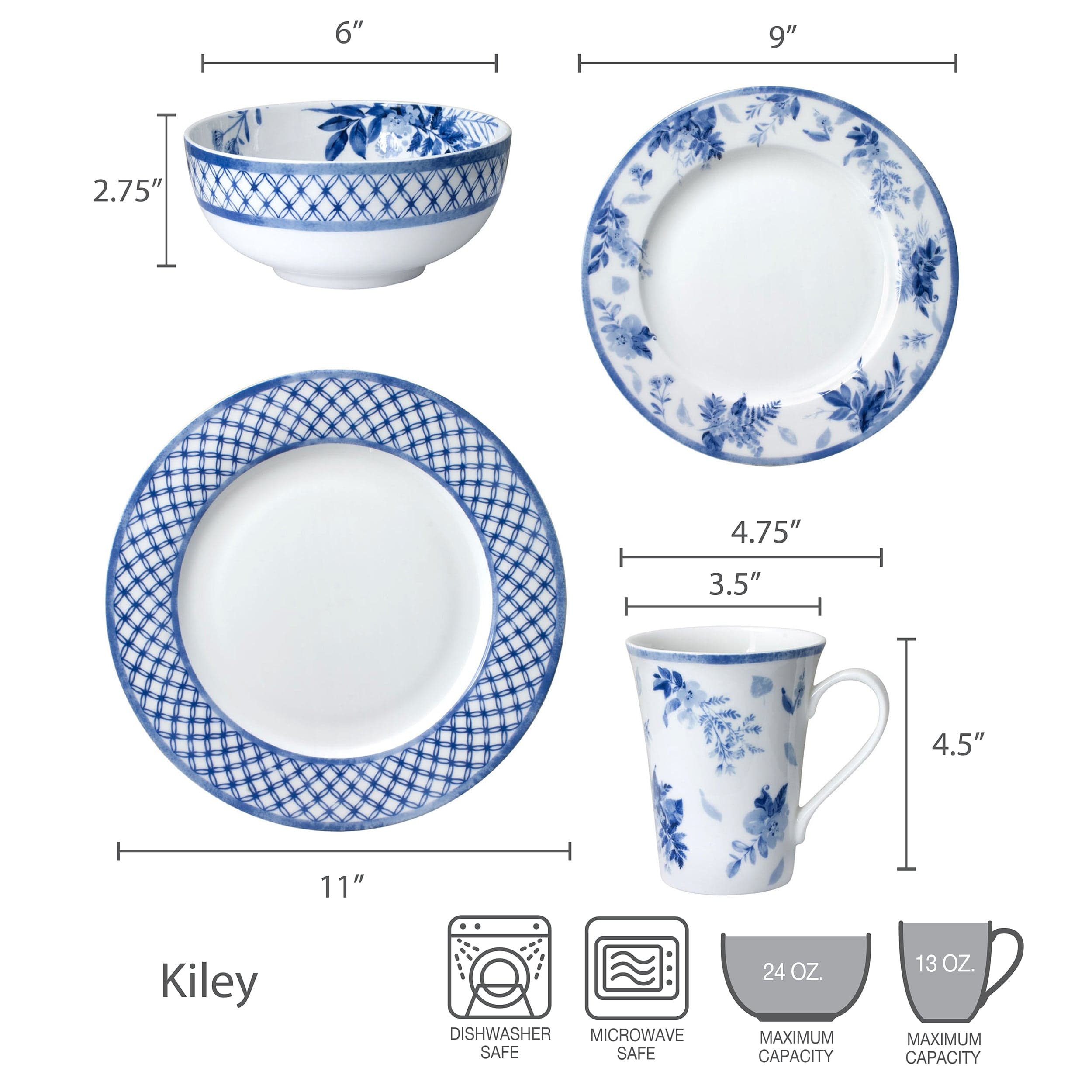 Kiley 16 Piece Dinnerware Set, Service for 4