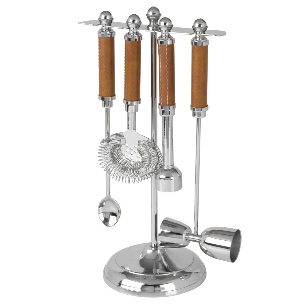 Faux Leather Stitched 5 Piece Bar Tool Set