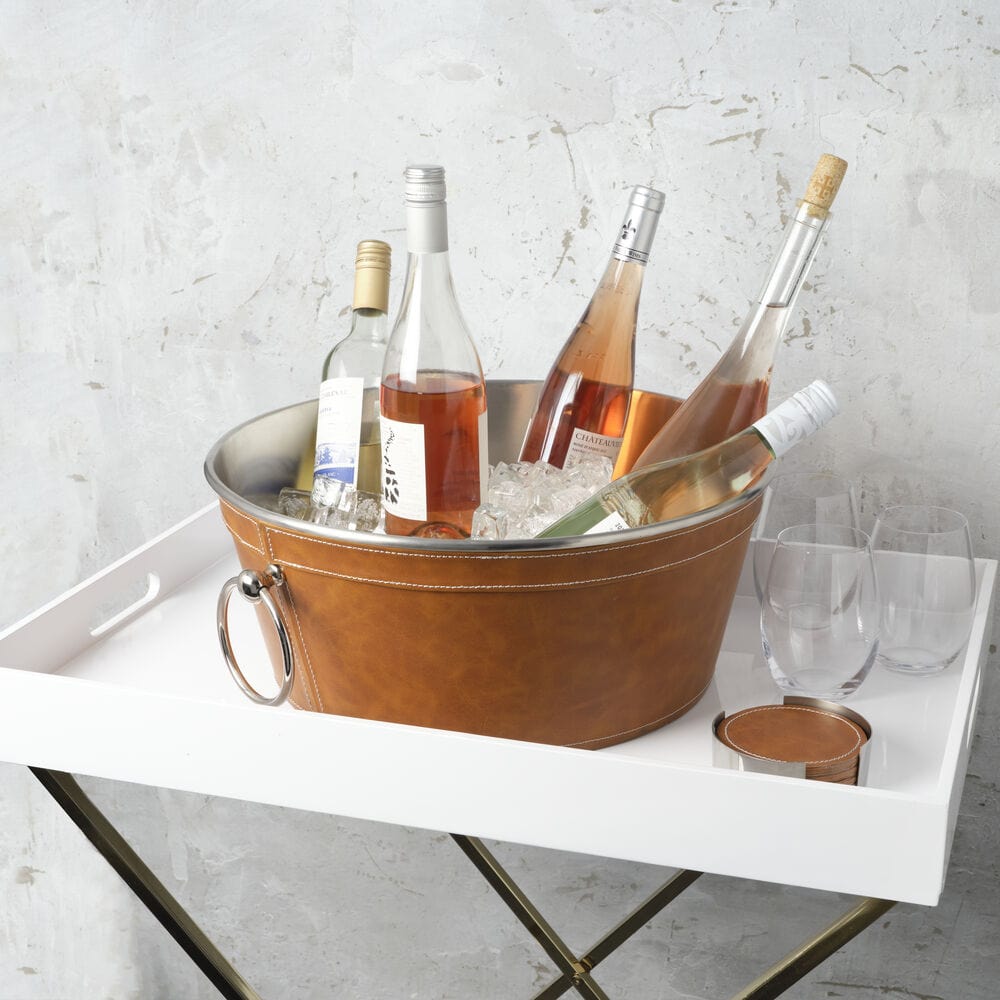 Faux Leather Stitched Beverage Tub