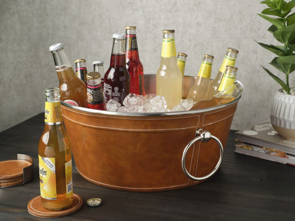 Faux Leather Stitched Beverage Tub