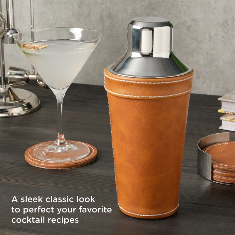 Faux Leather Stitched Cocktail Shaker