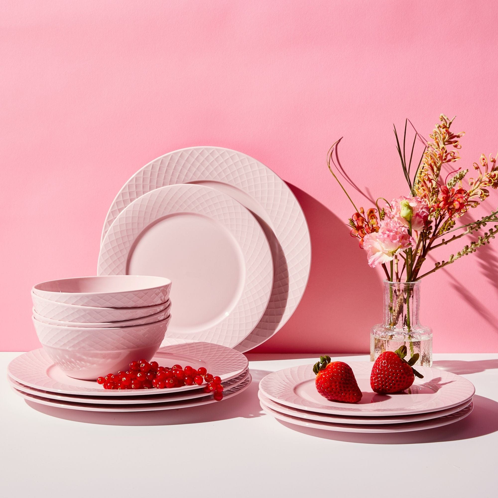 Trellis Pink Dinnerware Set, 12pc