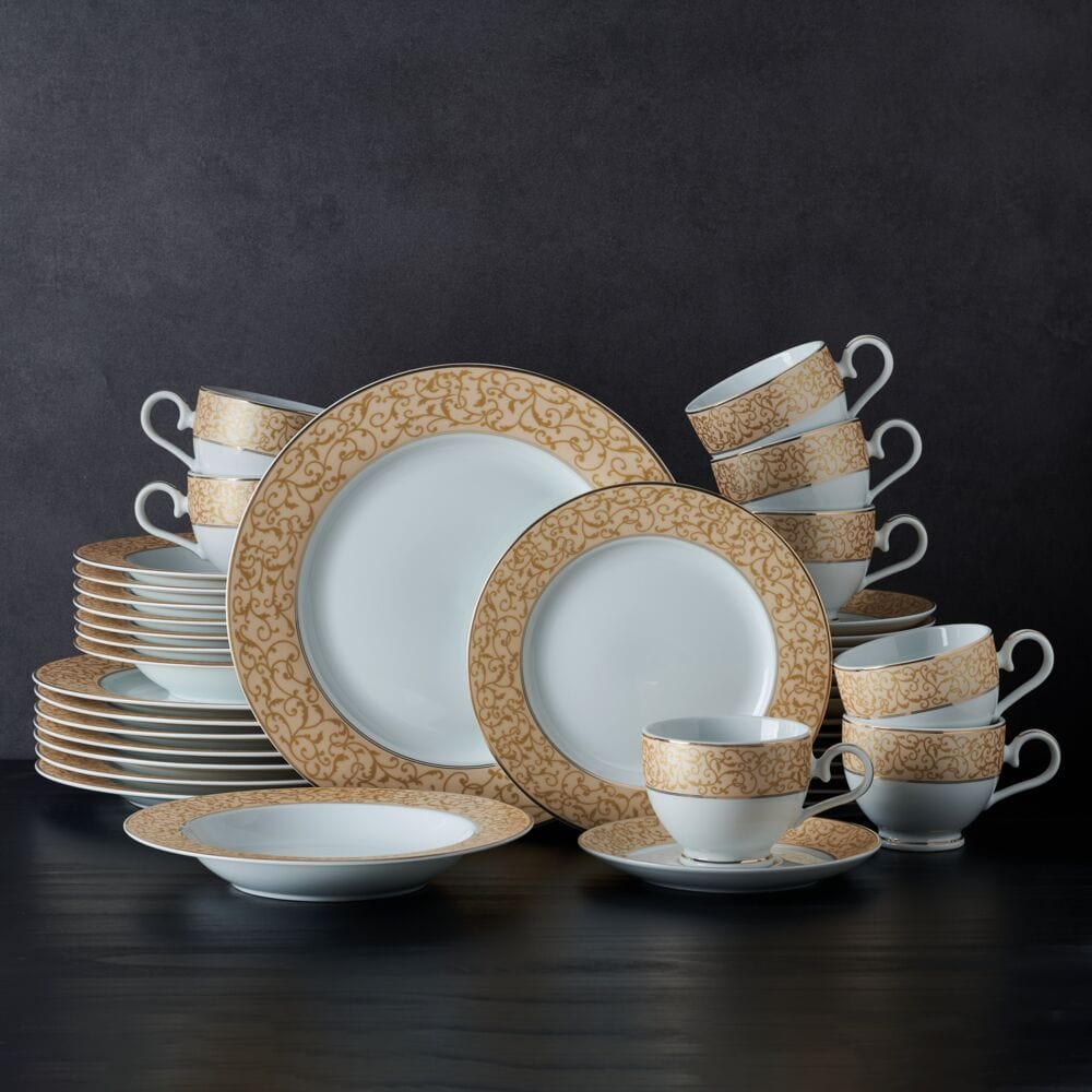 Parchment Gold 40 Piece Dinnerware Set, Service for 8