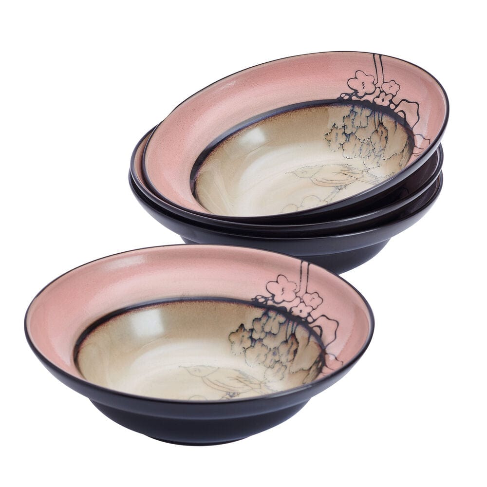 Song Bird Pink Set of 4 Soup Cereal Bowls