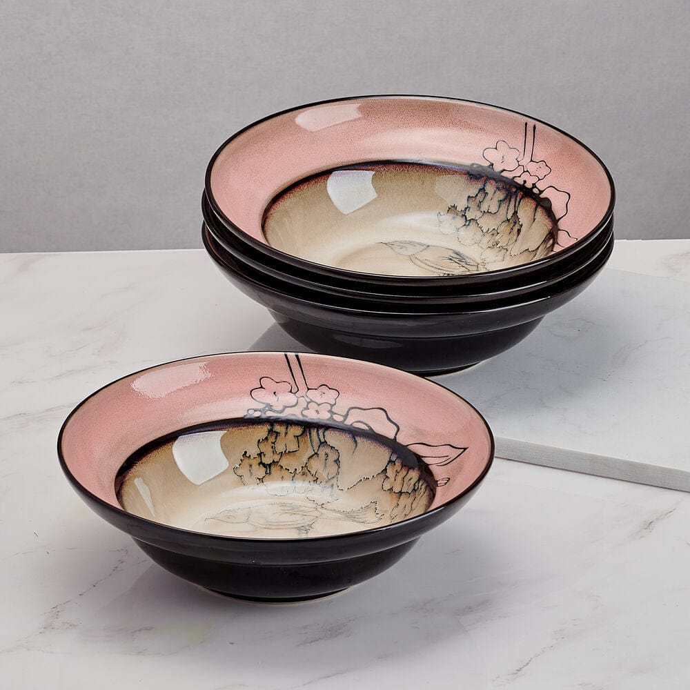 Song Bird Pink Set of 4 Soup Cereal Bowls