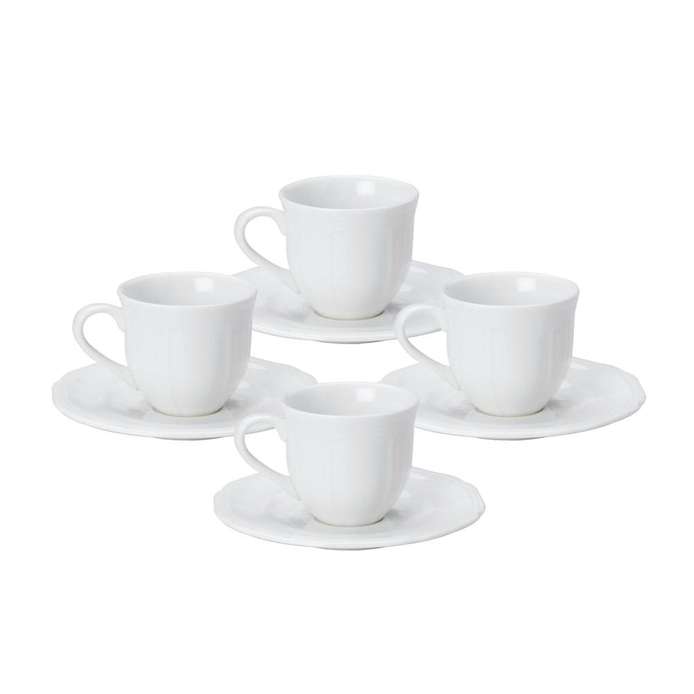 Antique White Espresso Cup and Saucer, Set of 4