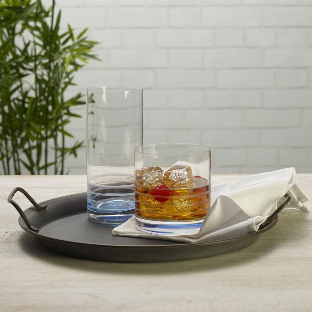 Cal Blue Ombre Set of 4 Double Old Fashioned Whiskey Glasses