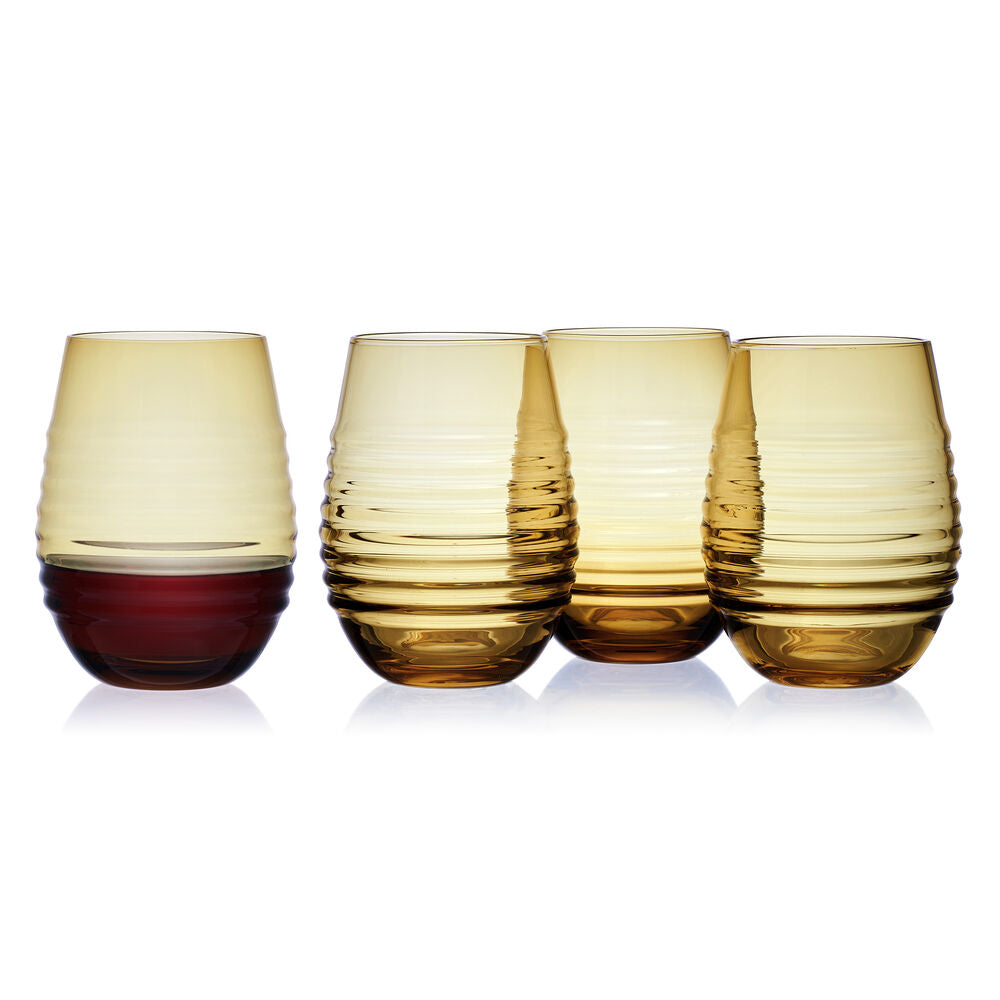 Ciara Amber Set of 4 Stemless Wine Glasses