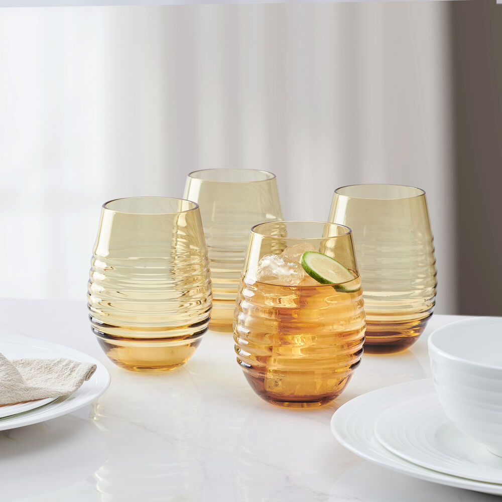 Ciara Amber Set of 4 Stemless Wine Glasses