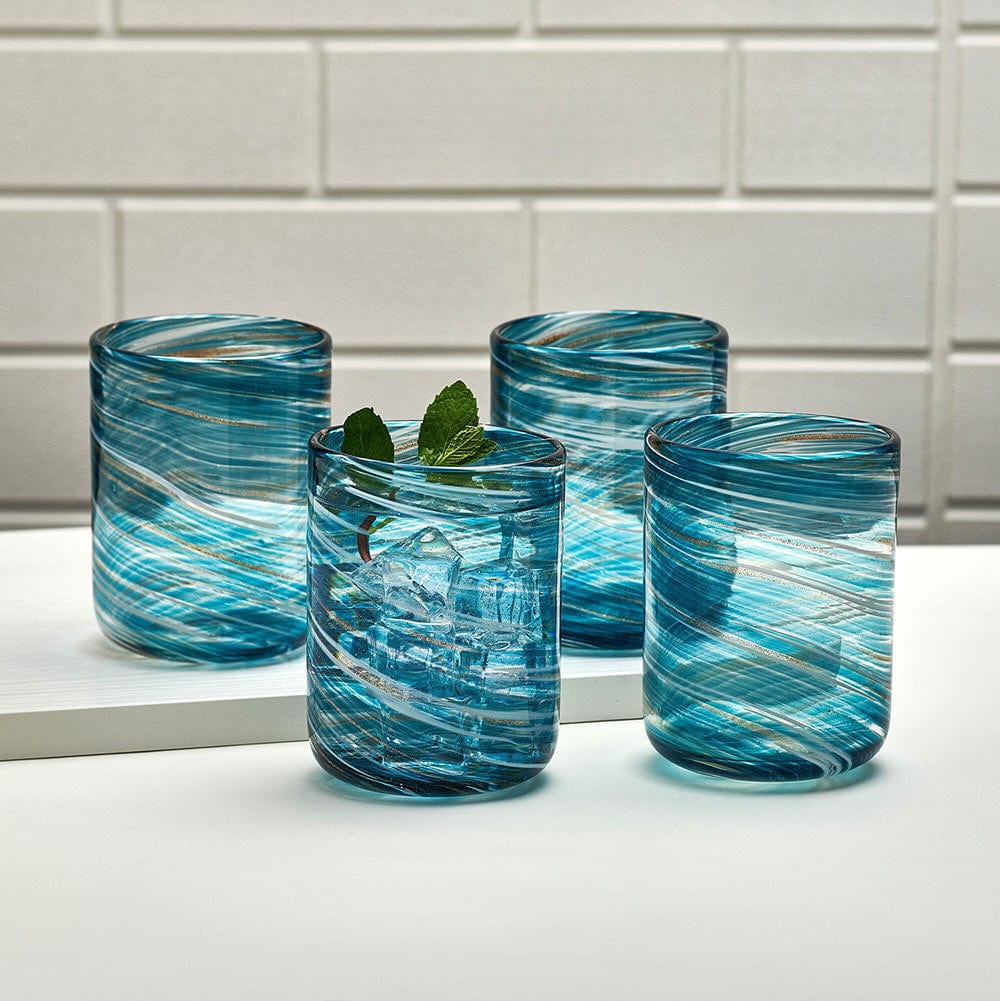 Color Swirl Set of 4 Double Old Fashioned Glasses