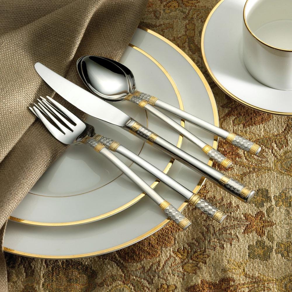 Gold Accent Corsica 65 Piece Flatware Set, Service for 12