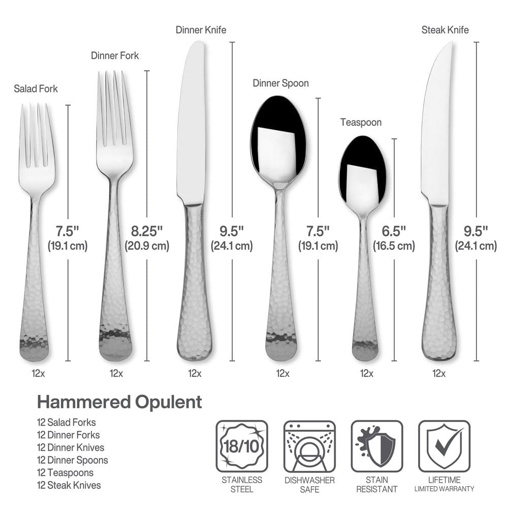 Hammered Opulent 75 Piece Flatware Set, Service for 12