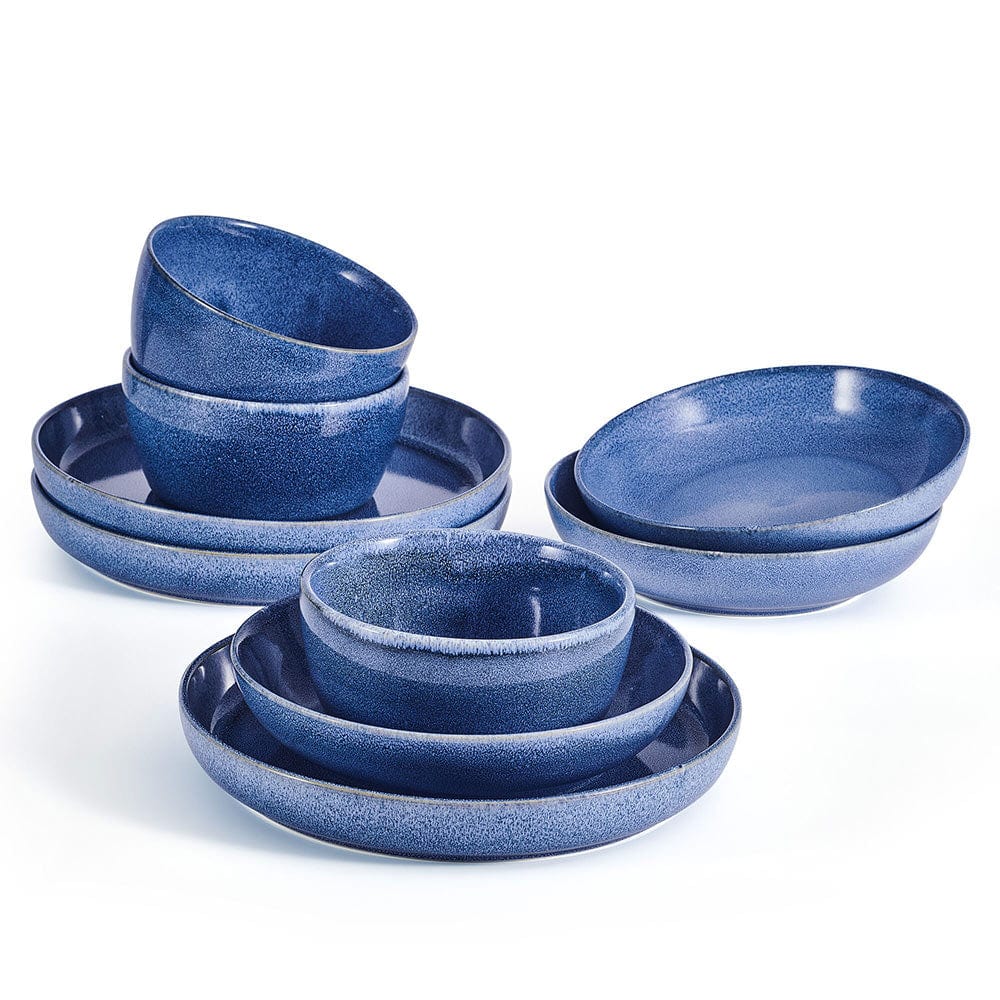 Huxley Blue 9 Piece Dinnerware Bowl Set, Service for 3