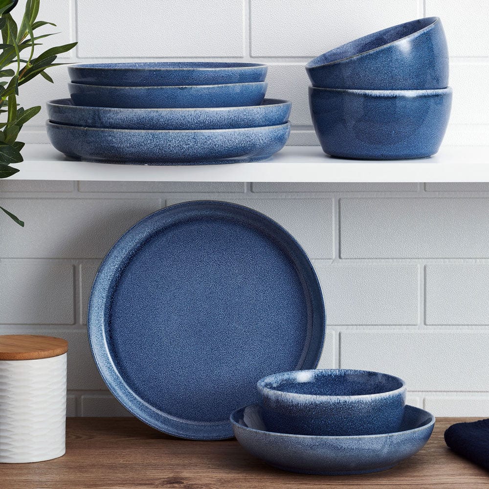 Huxley Blue 9 Piece Dinnerware Bowl Set, Service for 3