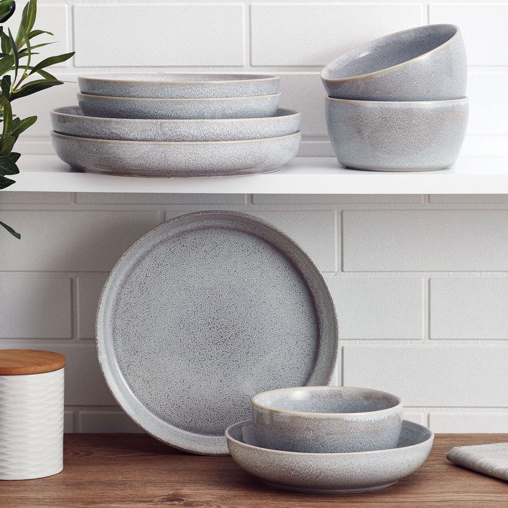 Huxley Grey 9 Piece Dinnerware Bowl Set, Service for 3