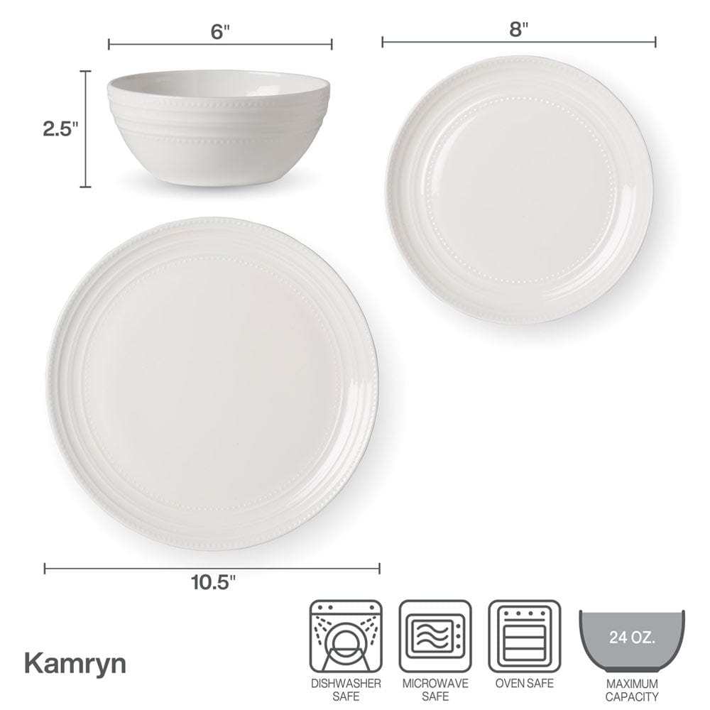 Kamryn Vegan Bone 12 Piece Dinnerware Set, Service for 4